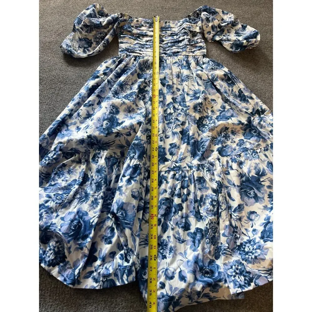Abercrombie & Fitch Womens Blue Floral Smocked Puff Sleeve Fit & Flare Dress XST